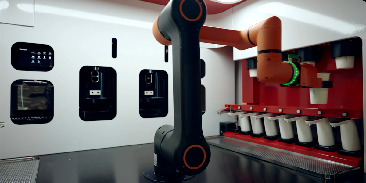 Cobots can work in food service by acting as baristas or cooks.