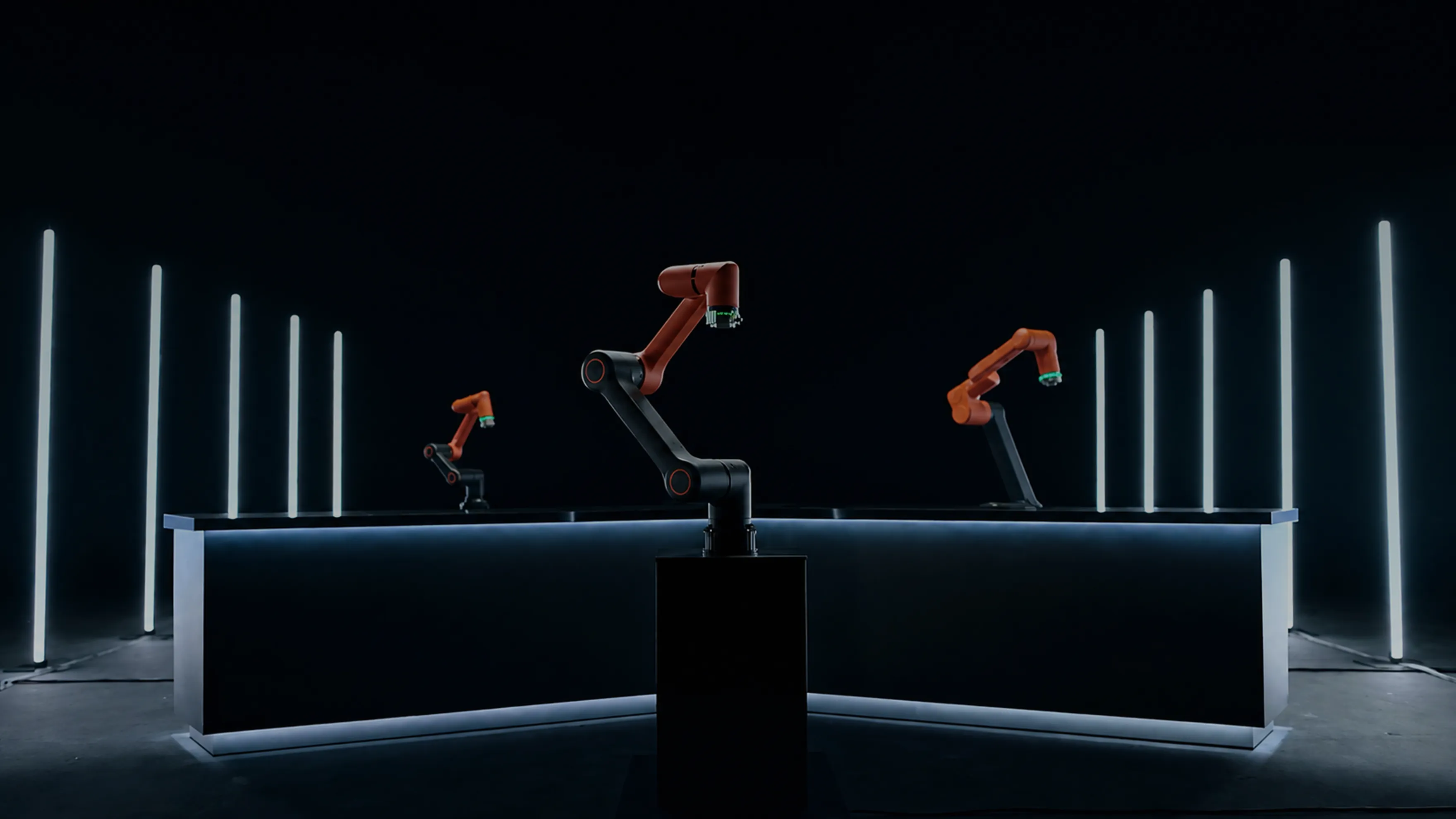Industrial robotic arms representing Hanwha’s advanced automation and robotics solutions.