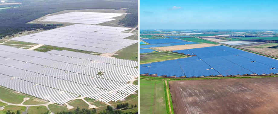 Hanwha Q CELLS’ EPC Reference: 91 MW Brandenburg, Germany (left), 20.4 MWp Cambridgeshire, UK (right)