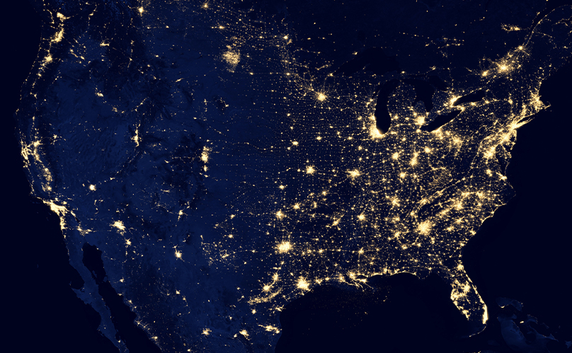 美洲大陆夜间的卫星图片