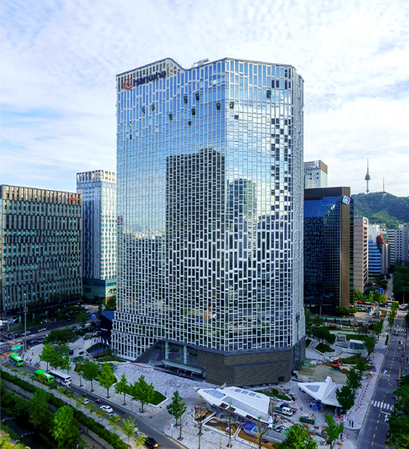 Hanwha's headquarters after renovation, designed with a philosophy inspired by renewable energy
