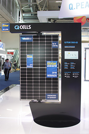 韩华Q CELLS Q.PEAK DUO-G5单晶半切电池组件荣获2018年Intersolar大奖。