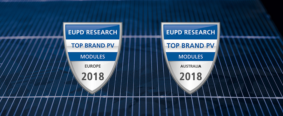 Image of Top Brand PV Europe Seal 2018 (pictured on the left) and Top Brand PV Australia Seal 2018 (pictured on the right) from EuPD Research