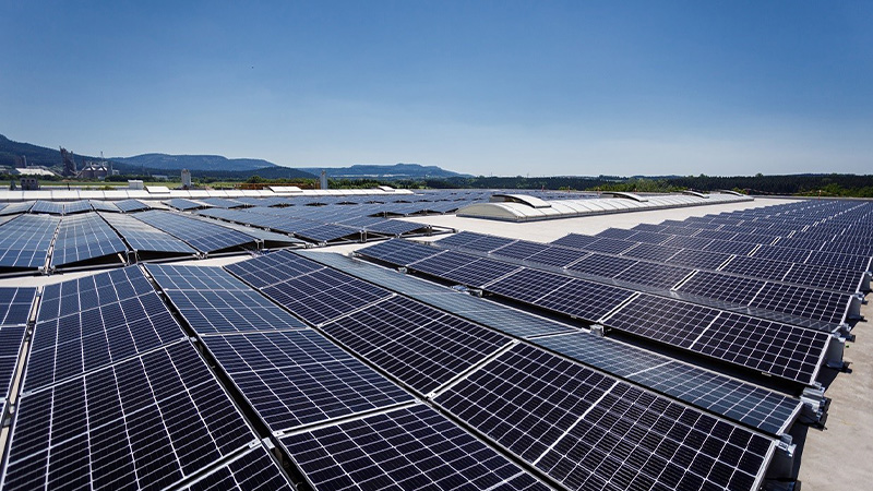 Hanwha Qcells photovoltaic modules mounted on the roofs of buildings