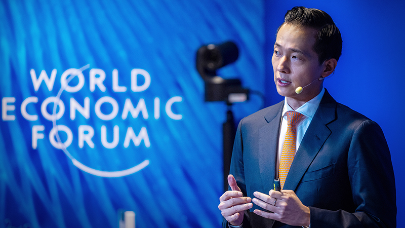Hanwha Group Vice Chairman Dong Kwan Kim speaks at World Economic Forum (WEF) Annual Meeting 2024 in Davos, Switzerland.