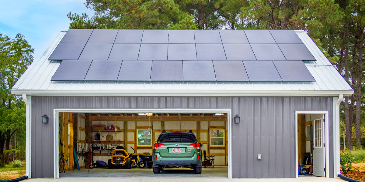 A house in North Carolina, U.S. with solar panels on the roof.