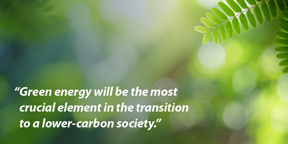 Professor Rosendahl states that green energy is the most crucial element in the transition to a lower-carbon society.