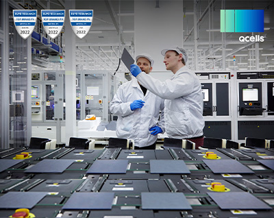Engineers at Hanwha Qcells, Top Brand PV 2022 recipients, inspect products from the manufacturing line ensuring their quality.