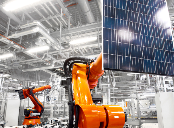 A solar module production line that maximizes
productivity through efficient use of workforces and factory floors
Image File: solar-module-production