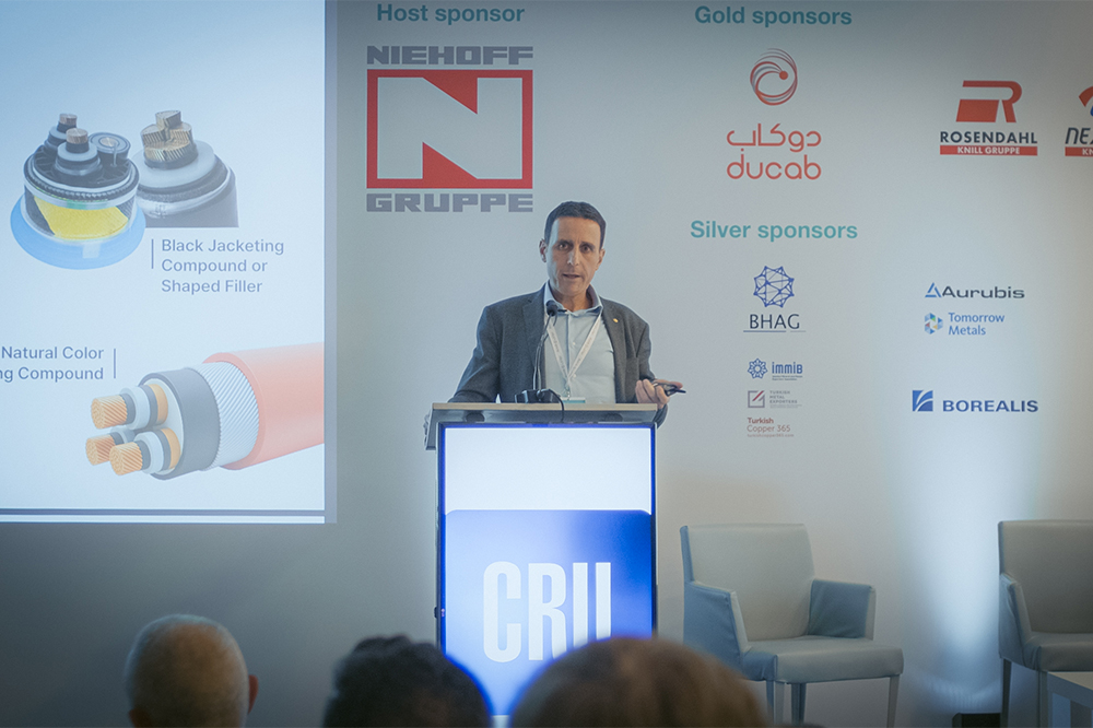 Carlo Scarlata speaking at the CRU Wire & Cable Connections Summit 2025 in Prague.