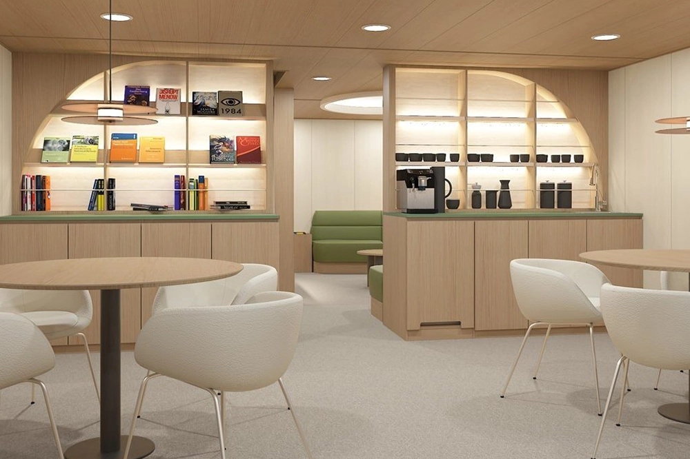 Concept image of the interior of a luxury cabin on Hanwha’s next-generation icebreaking research vessel.