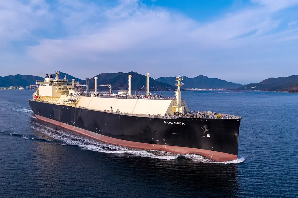 Liquefied natural gas (LNG) carrier at sea, representing global LNG infrastructure and maritime energy transport.