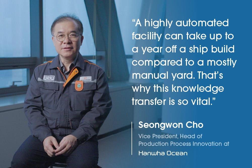 Seongwon Cho, Vice President and Head of Production Process Innovation at Hanwha Ocean, beside a quote.