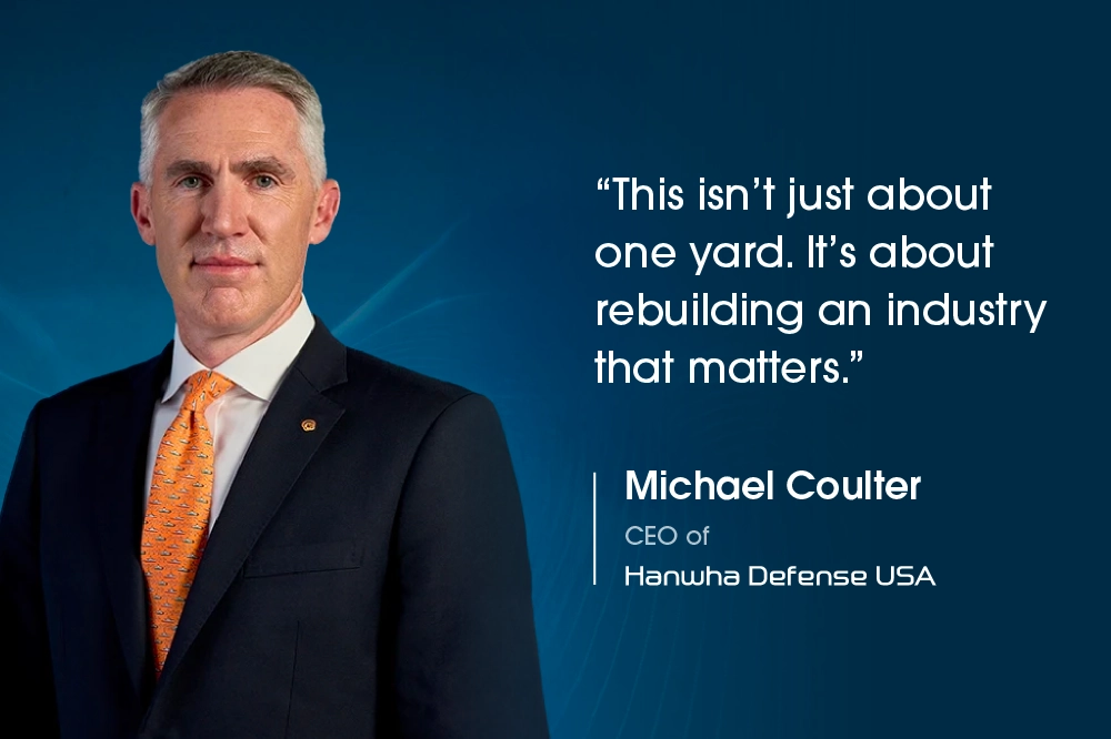 Michael Coulter, CEO of Hanwha Defense USA, beside a quote.