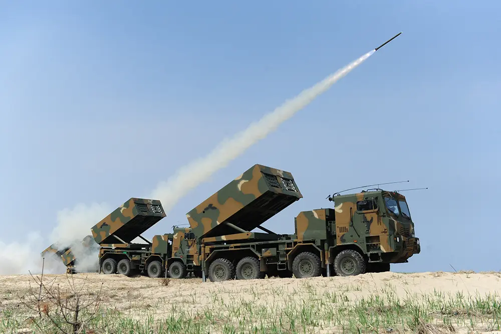 The Chunmoo multiple launch rocket systems (MLRS) developed by Hanwha Aerospace 