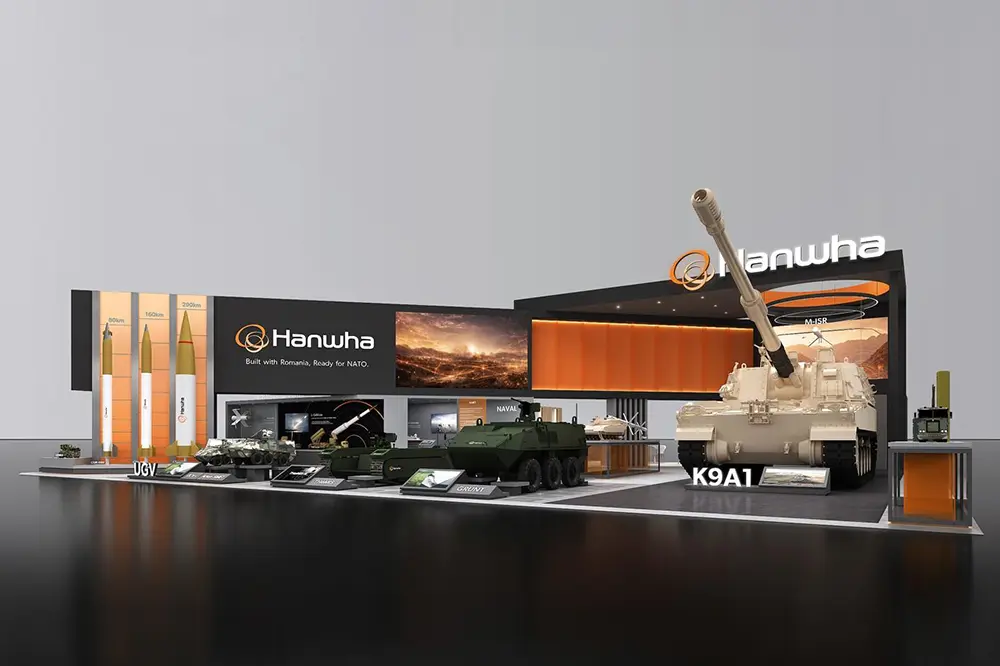 A rendering of Hanwha&rsquo;s booth at BSDA 2026