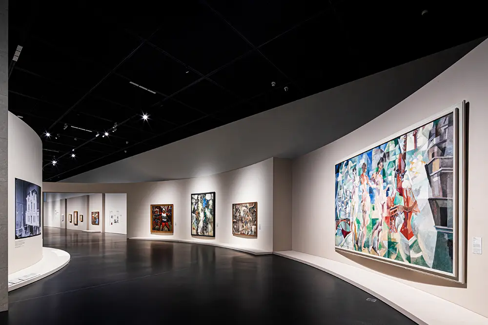 Exhibition hall with cubist artworks on display at Centre Pompidou Hanwha 