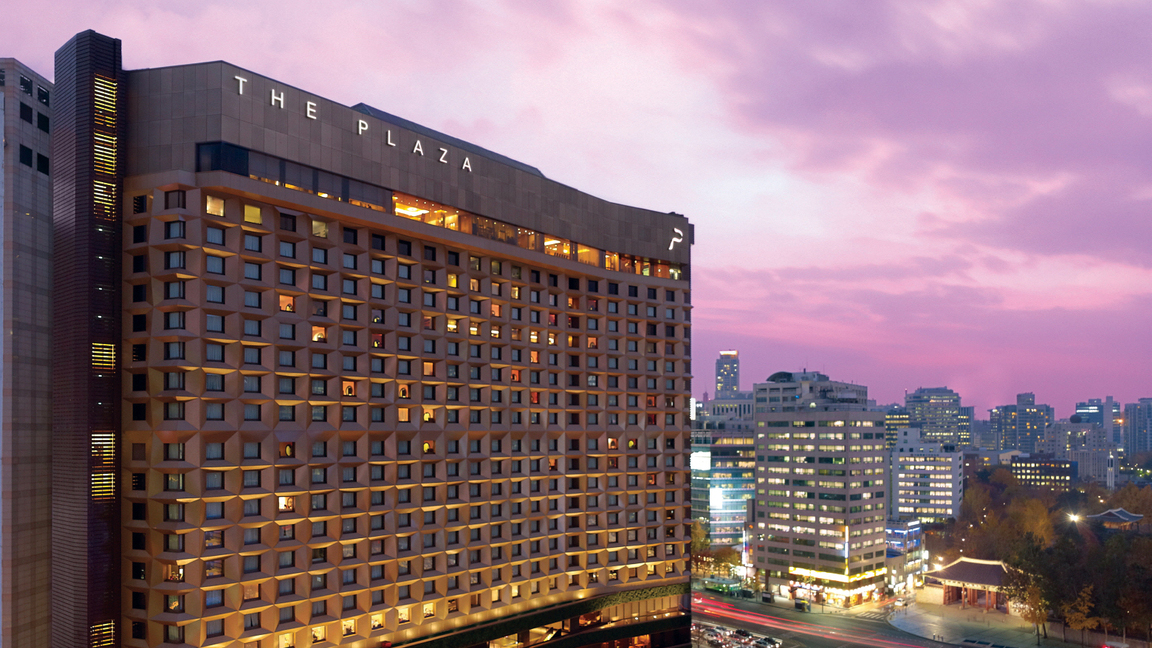 THE PLAZA in Seoul, Korea, seen against the sunset