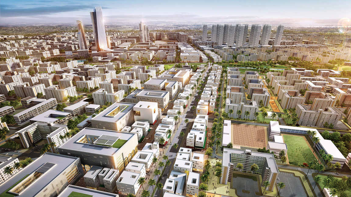 An aerial view of apartment buildings in Bismayah New City near Baghdad