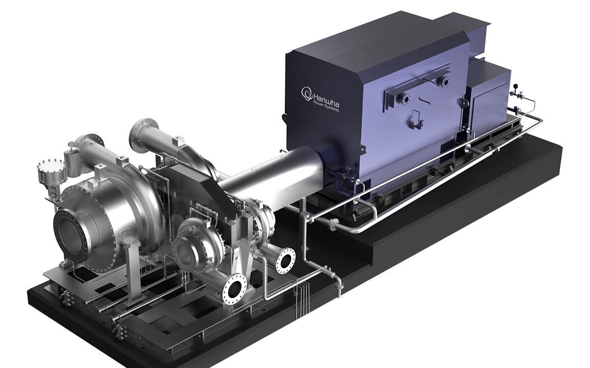 Hanwha Power Systems CO₂ mechanical vapor recompression (MVR) compressor used in carbon capture and storage applications