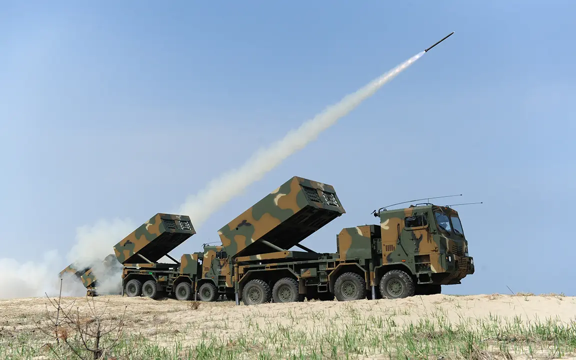 The Chunmoo multiple launch rocket systems (MLRS) developed by Hanwha Aerospace 