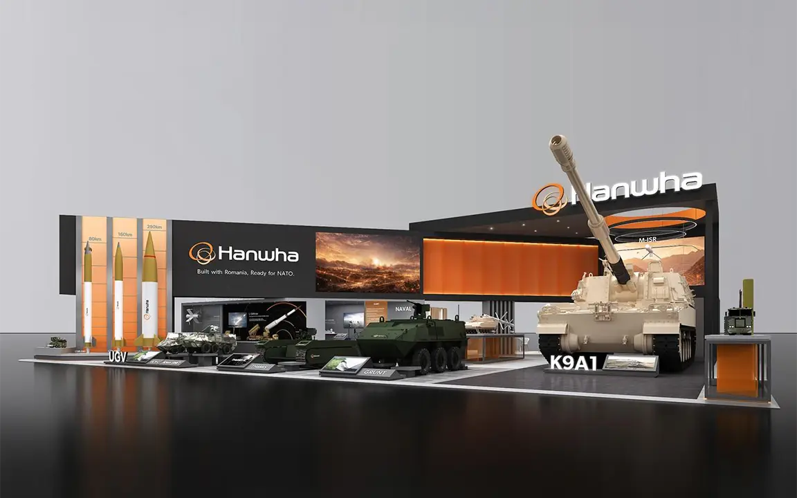 A rendering of Hanwha&rsquo;s booth at BSDA 2026