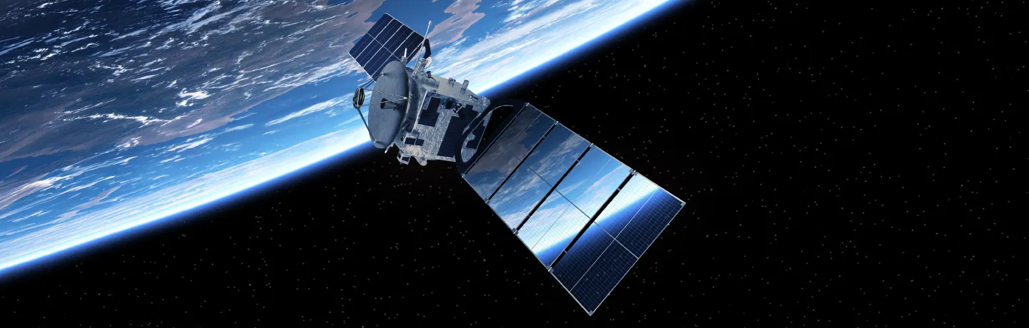 Solar-powered spacecraft orbiting Earth, representing the potential of next-generation solar technology for space applications. 