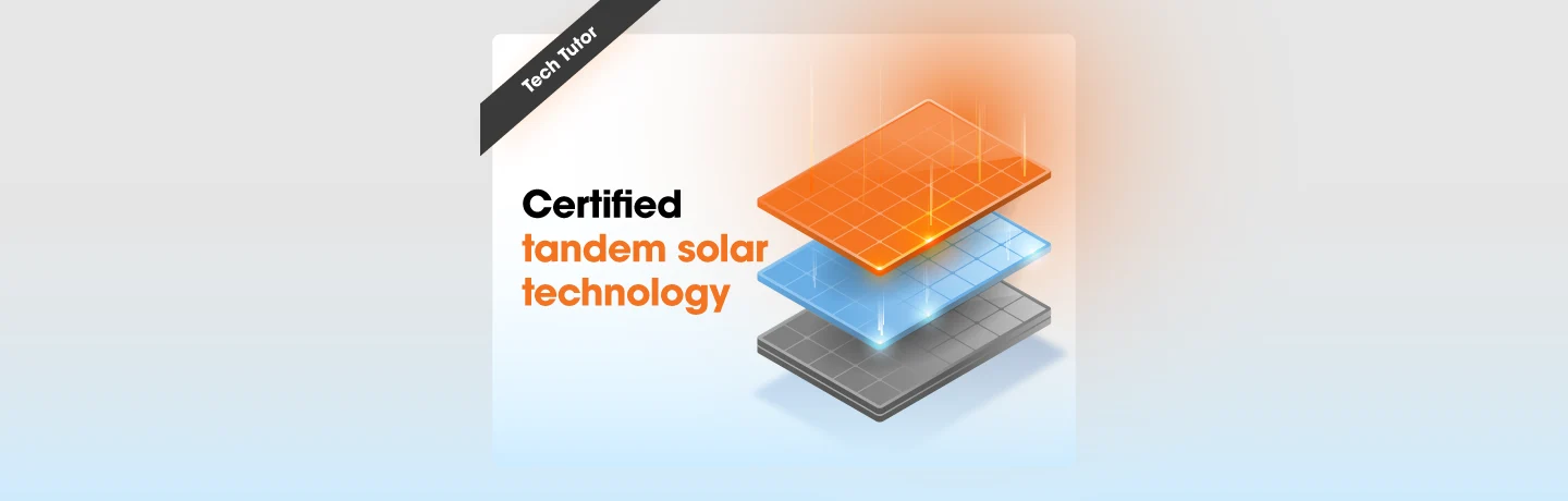 nfographic explaining how perovskite-silicon tandem solar cells work and why certification supports commercialization.